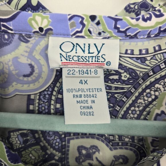 Only necessities womens size 4X purple blue paisley button up short sleeve shirt - Picture 4 of 8